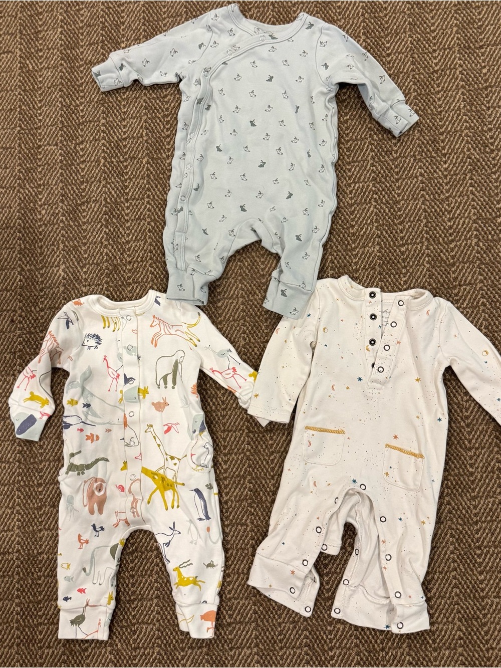 Pehr Long-Sleeve Onesie - Set of 3 - 0-3 months - Bunnies, Animal, Stars Print